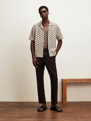 River Island Brown Geometric Crochet Revere Shirt - Image 1 of 4