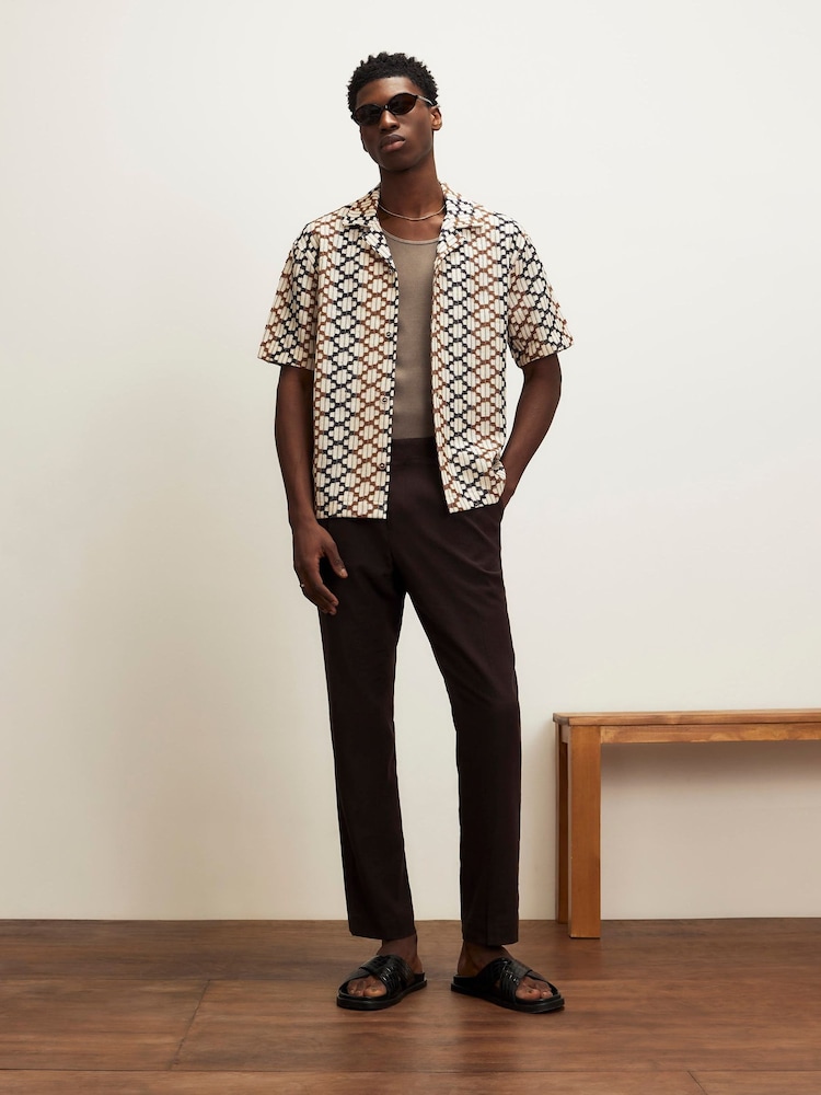River Island Brown Geometric Crochet Revere Shirt - Image 1 of 4