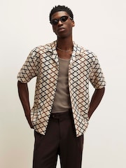 River Island Brown Geometric Crochet Revere Shirt - Image 2 of 4
