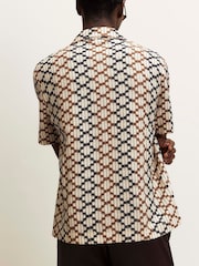 River Island Brown Geometric Crochet Revere Shirt - Image 3 of 4