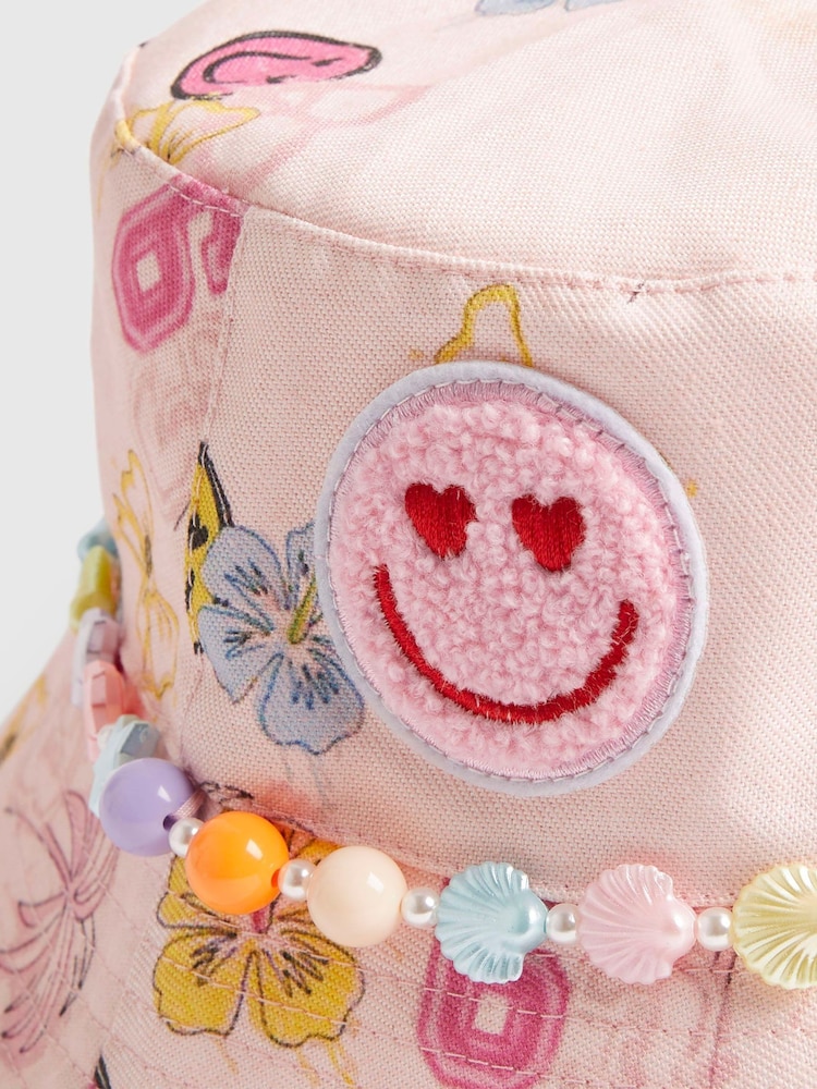 River Island Pink Graffiti Beaded Bucket Hat - Image 3 of 3