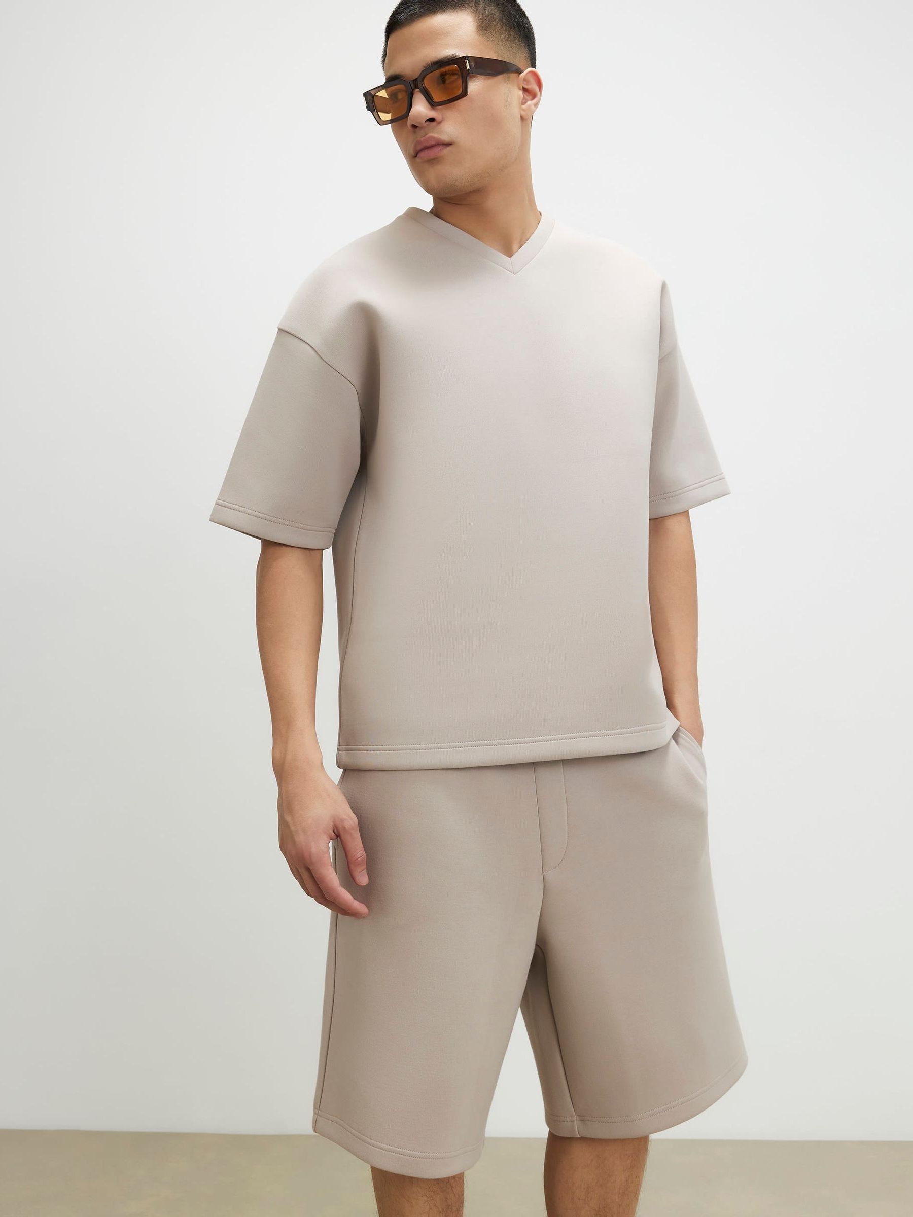 Buy River Island Natural Oversized V-Neck Premium T-Shirt from