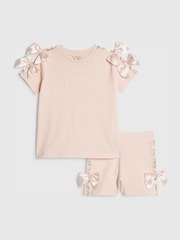 River Island Pink Satin Bow Top & Cycle Shorts Set - Image 1 of 5
