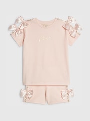 River Island Pink Satin Bow Top & Cycle Shorts Set - Image 3 of 5