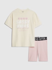 River Island Yellow Sassy Vibes T-Shirt & Cycle Set - Image 1 of 5