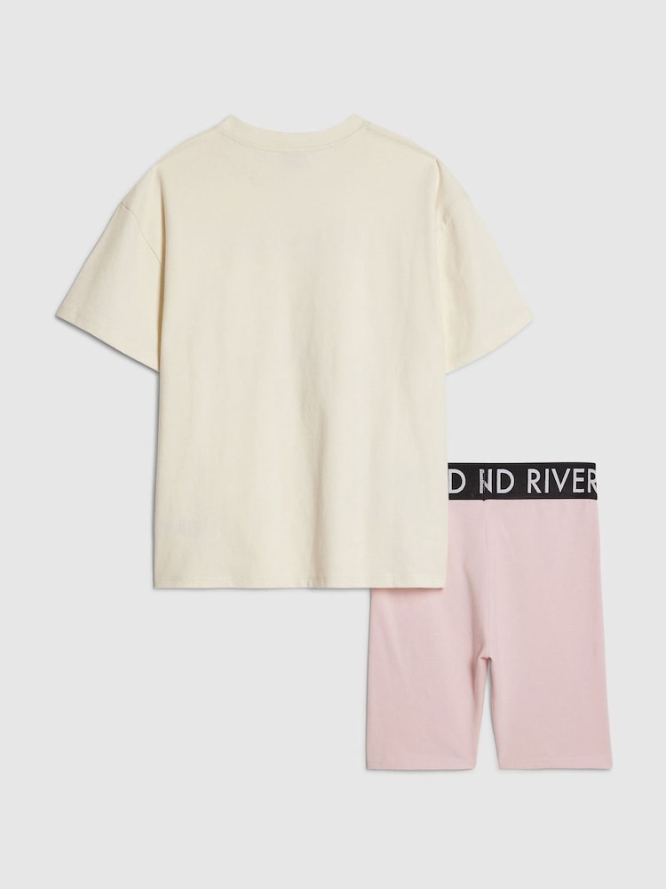 River Island Yellow Sassy Vibes T-Shirt & Cycle Set - Image 2 of 5