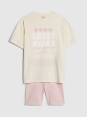 River Island Yellow Sassy Vibes T-Shirt & Cycle Set - Image 3 of 5