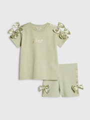 River Island Green Satin Bow Top & Cycle Shorts Set - Image 1 of 5