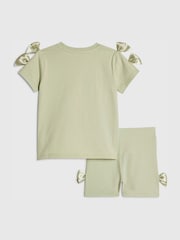 River Island Green Satin Bow Top & Cycle Shorts Set - Image 2 of 5