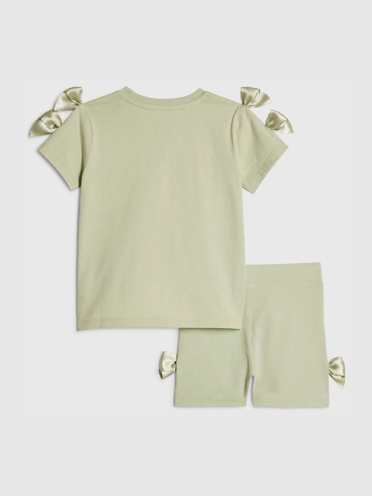 River Island Green Satin Bow Top & Cycle Shorts Set - Image 2 of 5