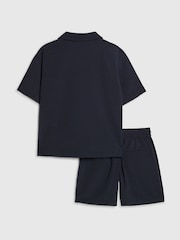 River Island Navy Textured Revere Shirt & Shorts Set - Image 2 of 5