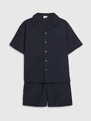 River Island Navy Textured Revere Shirt & Shorts Set - Image 3 of 5