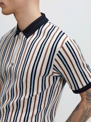 River Island Blue Slim Fit Stripe Zip Polo Shirt - Image 3 of 4