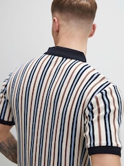 River Island Blue Slim Fit Stripe Zip Polo Shirt - Image 4 of 4