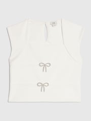 River Island White Scuba Crepe Puff Sleeve Top - Image 1 of 4