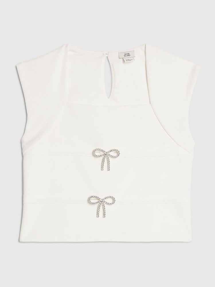 River Island White Scuba Crepe Puff Sleeve Top - Image 1 of 4 River Island White Scuba Crepe Puff Sleeve Top - Image 1 of 4