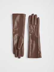 Friends Like These Chocolate Brown Long Leather Look Gloves - Image 1 of 3