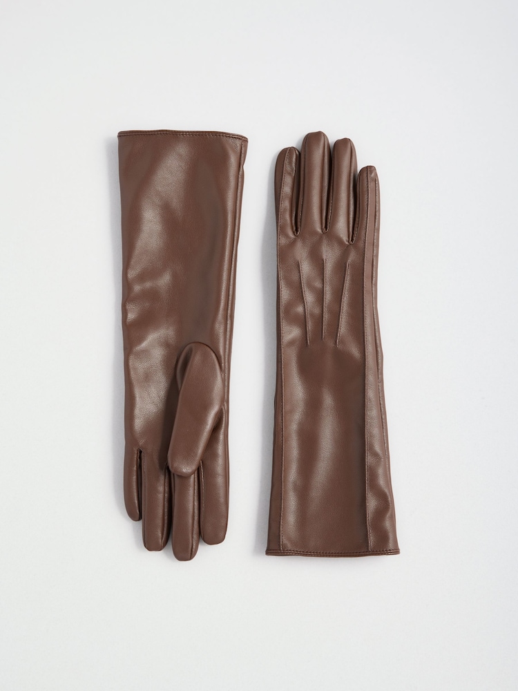 Friends Like These Chocolate Brown Long Leather Look Gloves - Image 1 of 3 Friends Like These Chocolate Brown Long Leather Look Gloves - Image 1 of 3