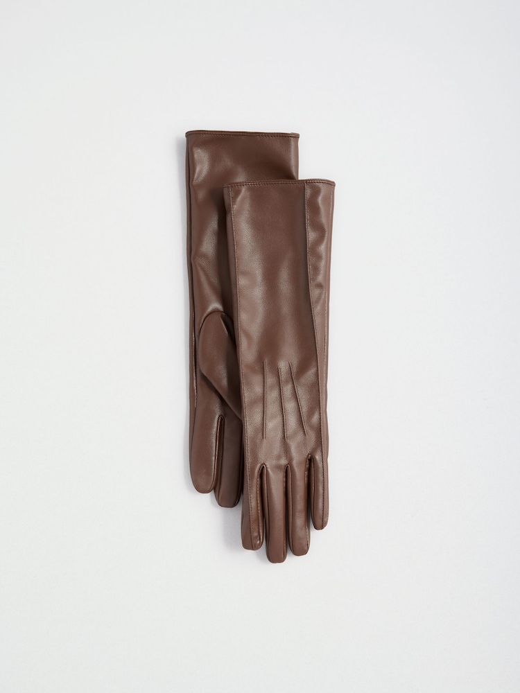 Friends Like These Chocolate Brown Long Leather Look Gloves - Image 2 of 3 Friends Like These Chocolate Brown Long Leather Look Gloves - Image 2 of 3