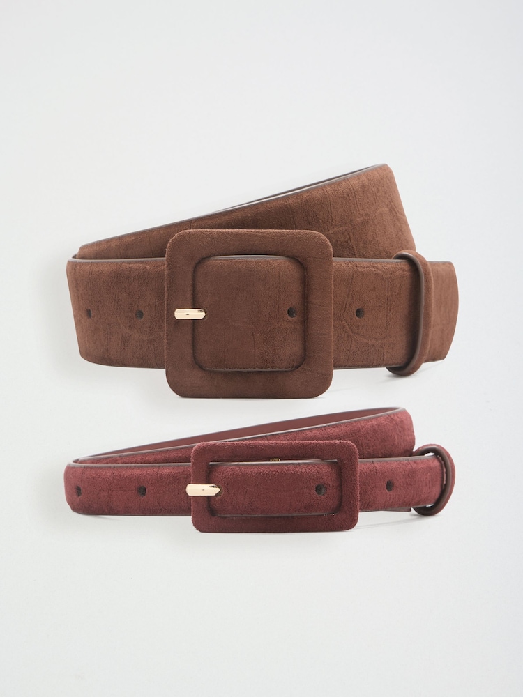 Friends Like These Burgundy Red and Chocolate Brown Stacked Sudette Belts 2 Pack - Image 1 of 7 Friends Like These Burgundy Red and Chocolate Brown Stacked Sudette Belts 2 Pack - Image 1 of 7
