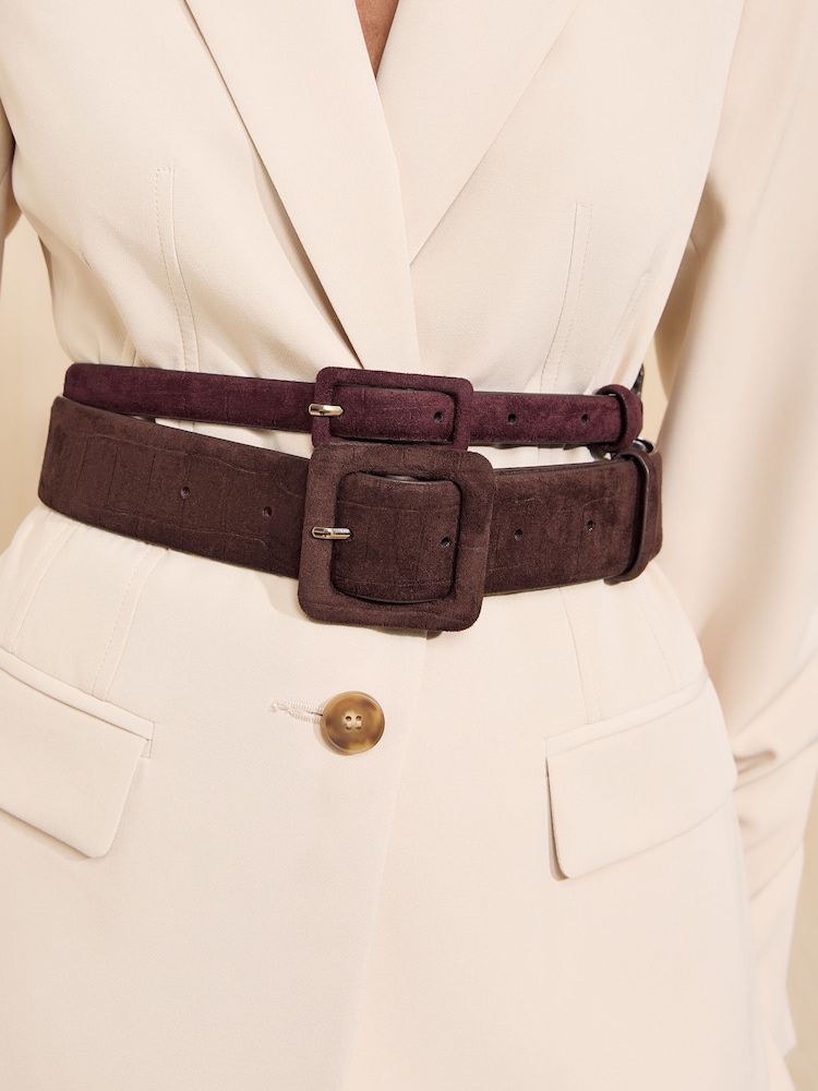 Friends Like These Burgundy Red and Chocolate Brown Stacked Sudette Belts 2 Pack - Image 2 of 7 Friends Like These Burgundy Red and Chocolate Brown Stacked Sudette Belts 2 Pack - Image 2 of 7