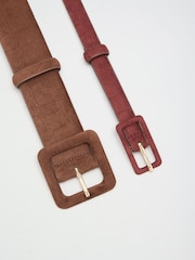Friends Like These Burgundy Red and Chocolate Brown Stacked Sudette Belts 2 Pack - Image 6 of 7