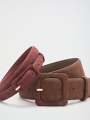 Friends Like These Burgundy Red and Chocolate Brown Stacked Sudette Belts 2 Pack - Image 7 of 7