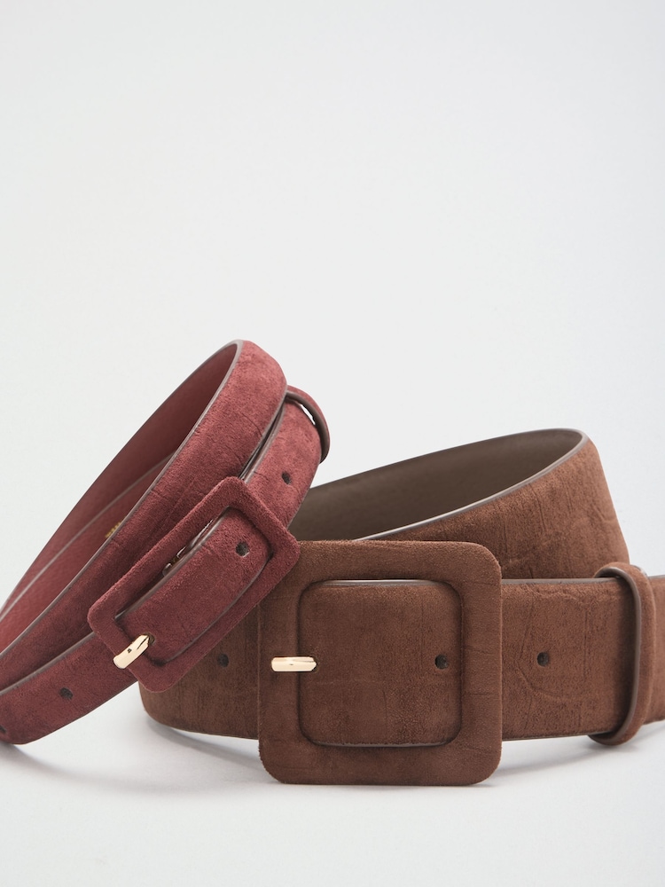 Friends Like These Burgundy Red and Chocolate Brown Stacked Sudette Belts 2 Pack - Image 7 of 7 Friends Like These Burgundy Red and Chocolate Brown Stacked Sudette Belts 2 Pack - Image 7 of 7