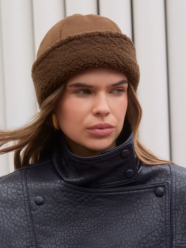 Friends Like These Chocolate Brown Shearling Fisherman Beanie Hat - Image 1 of 5