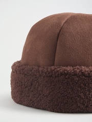 Friends Like These Chocolate Brown Shearling Fisherman Beanie Hat - Image 4 of 5