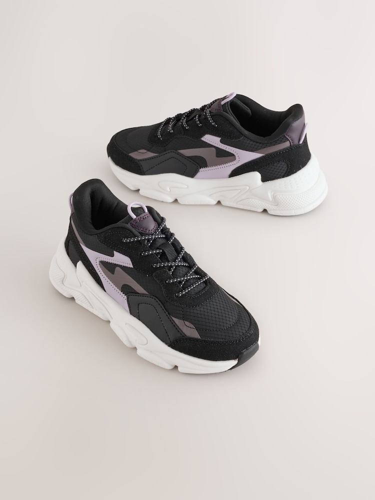 Black/Lilac Lace-Up Trainers - Image 1 of 5