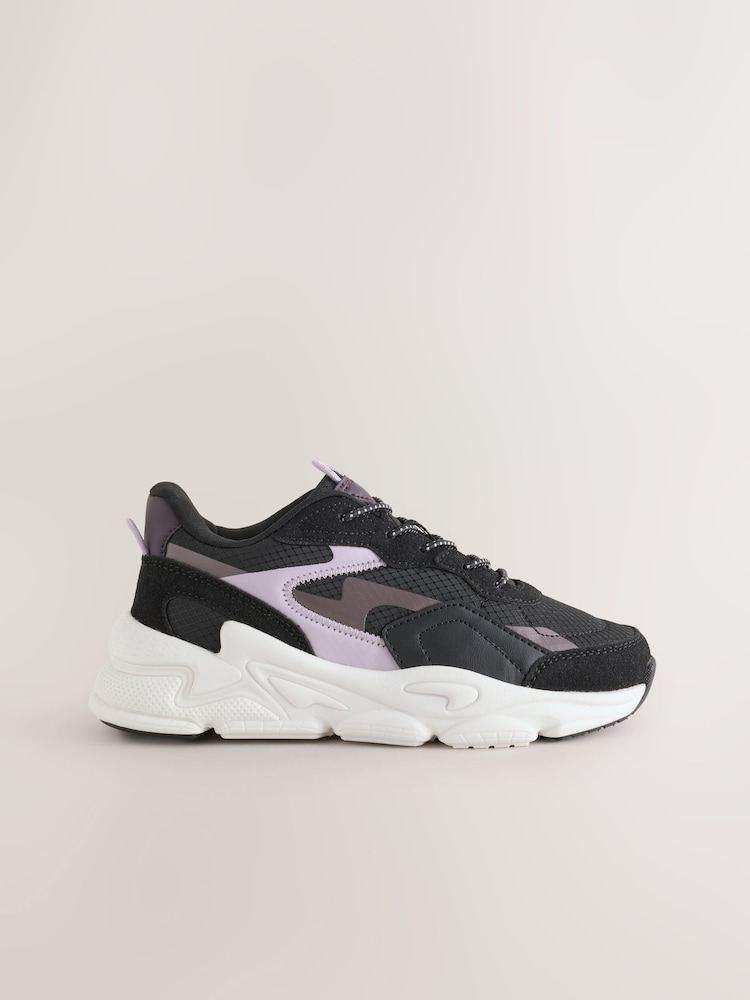 Black/Lilac Lace-Up Trainers - Image 2 of 5