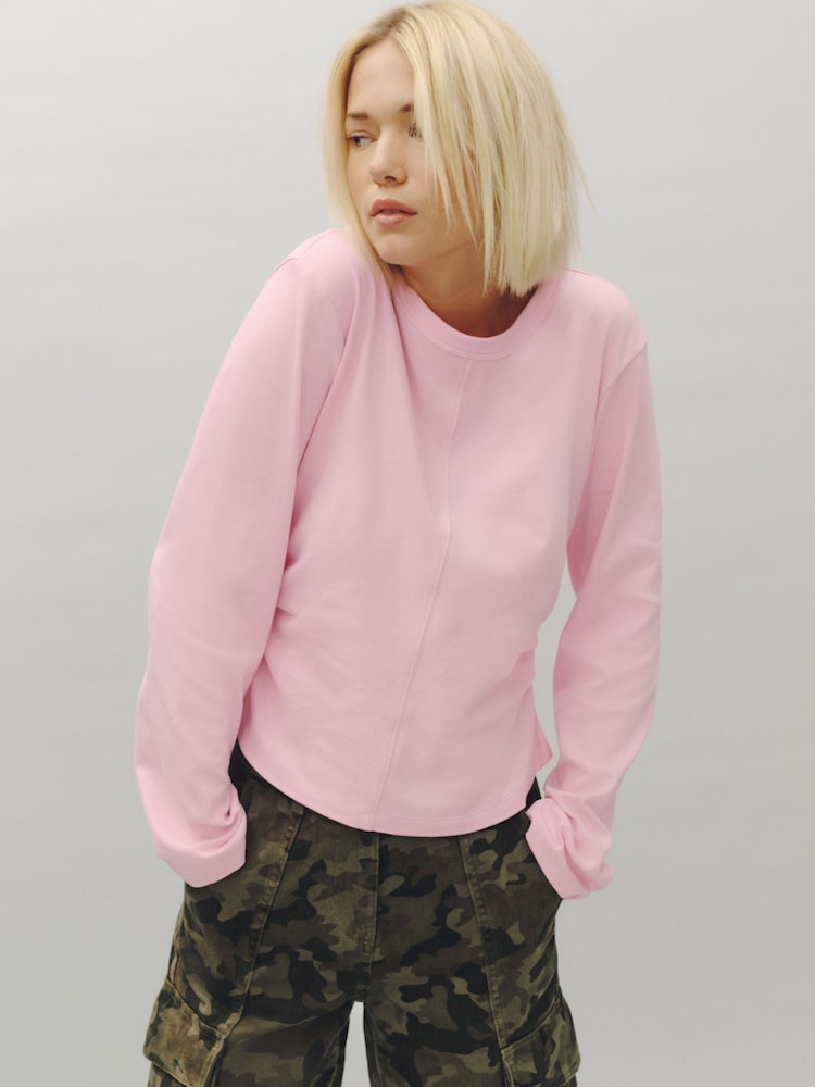 Pink Cinch Waist Long Sleeve Top - Image 1 of 5
