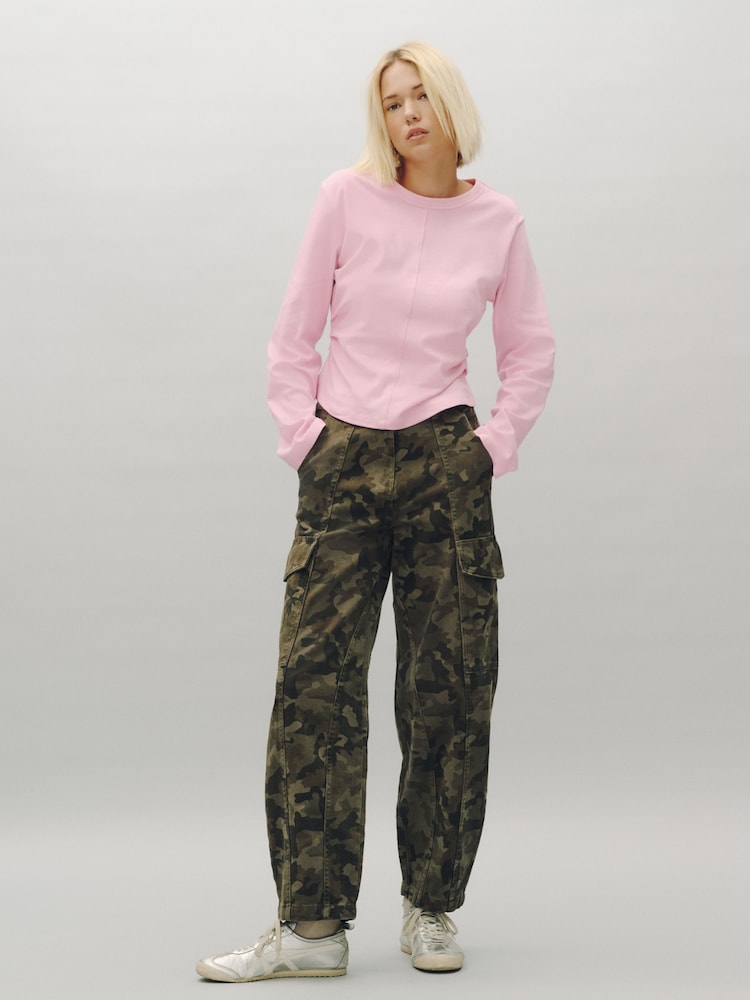 Pink Cinch Waist Long Sleeve Top - Image 2 of 5