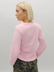 Pink Cinch Waist Long Sleeve Top - Image 4 of 5