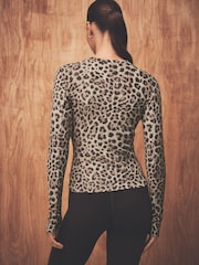 Leopard Print Thermal Crew Neck Long Sleeve Top - Image 4 of 9