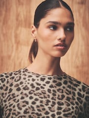 Leopard Print Thermal Crew Neck Long Sleeve Top - Image 5 of 9