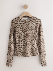 Leopard Print Thermal Crew Neck Long Sleeve Top - Image 7 of 9