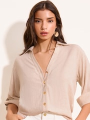 Lipsy Sand Touch Of Linen Long Sleeve Shirt - Image 1 of 5