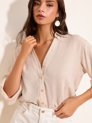 Lipsy Sand Touch Of Linen Long Sleeve Shirt - Image 3 of 5