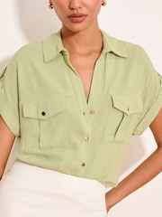Lipsy Pistachio Green Linen Blend Short Sleeve Shirt - Image 3 of 4