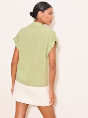 Lipsy Pistachio Green Linen Blend Short Sleeve Shirt - Image 4 of 4