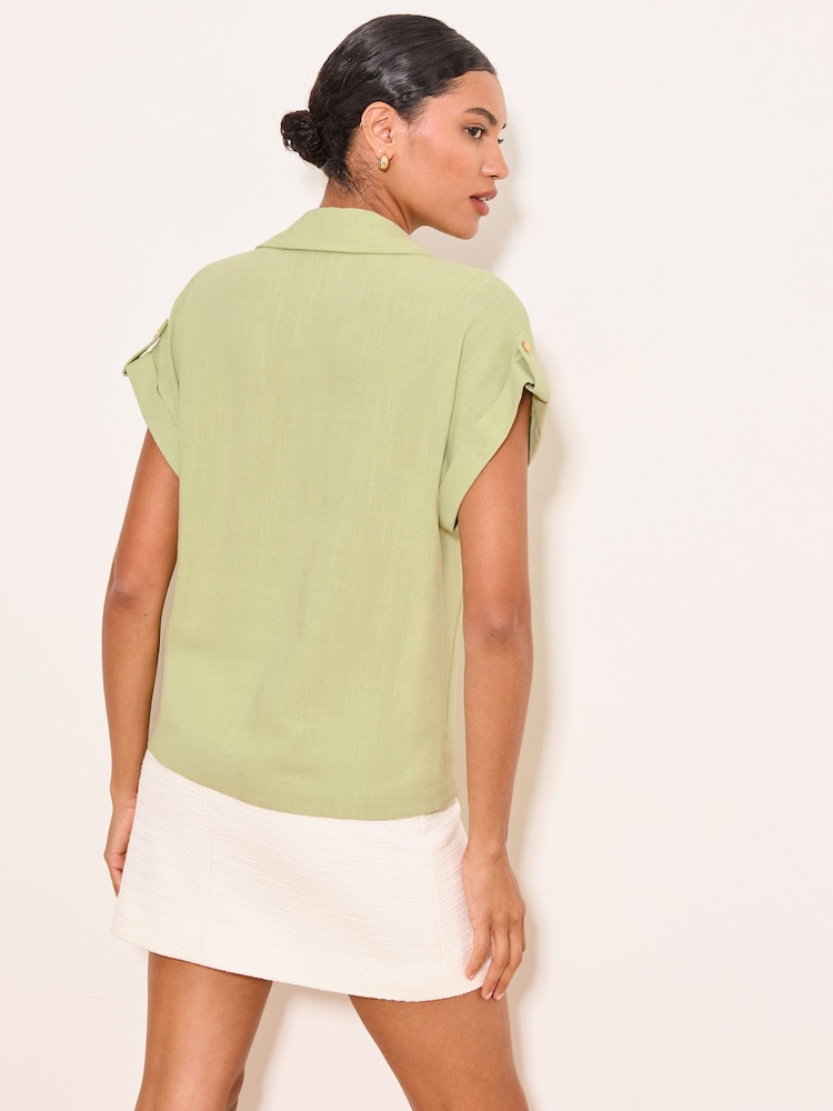Lipsy Pistachio Green Linen Blend Short Sleeve Shirt - Image 4 of 4