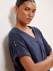 Lipsy Navy Blue Touch Of Linen V-Neck Top - Image 3 of 5