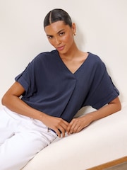Lipsy Navy Blue Touch Of Linen V-Neck Top - Image 4 of 5