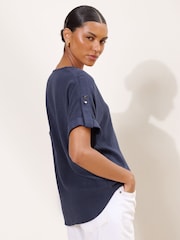 Lipsy Navy Blue Touch Of Linen V-Neck Top - Image 5 of 5