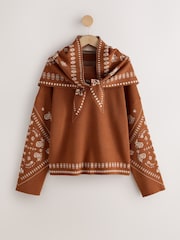 Brown Paisley Scarf Detail Knit Look Jumper - Image 10 of 12