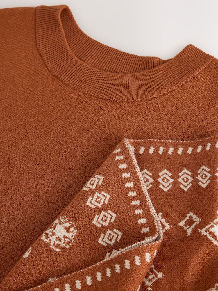 Brown Paisley Scarf Detail Knit Look Jumper - Image 12 of 12