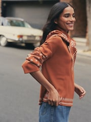 Brown Paisley Scarf Detail Knit Look Jumper - Image 4 of 12