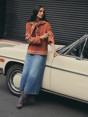 Brown Paisley Scarf Detail Knit Look Jumper - Image 7 of 12